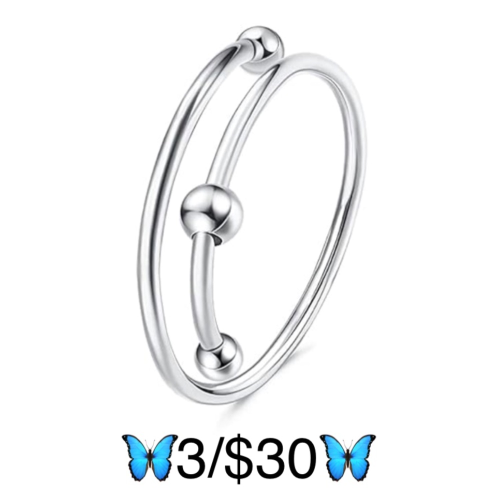 Silver Tone Stainless Steel Open Style Adjustable Fidget Bead Ring